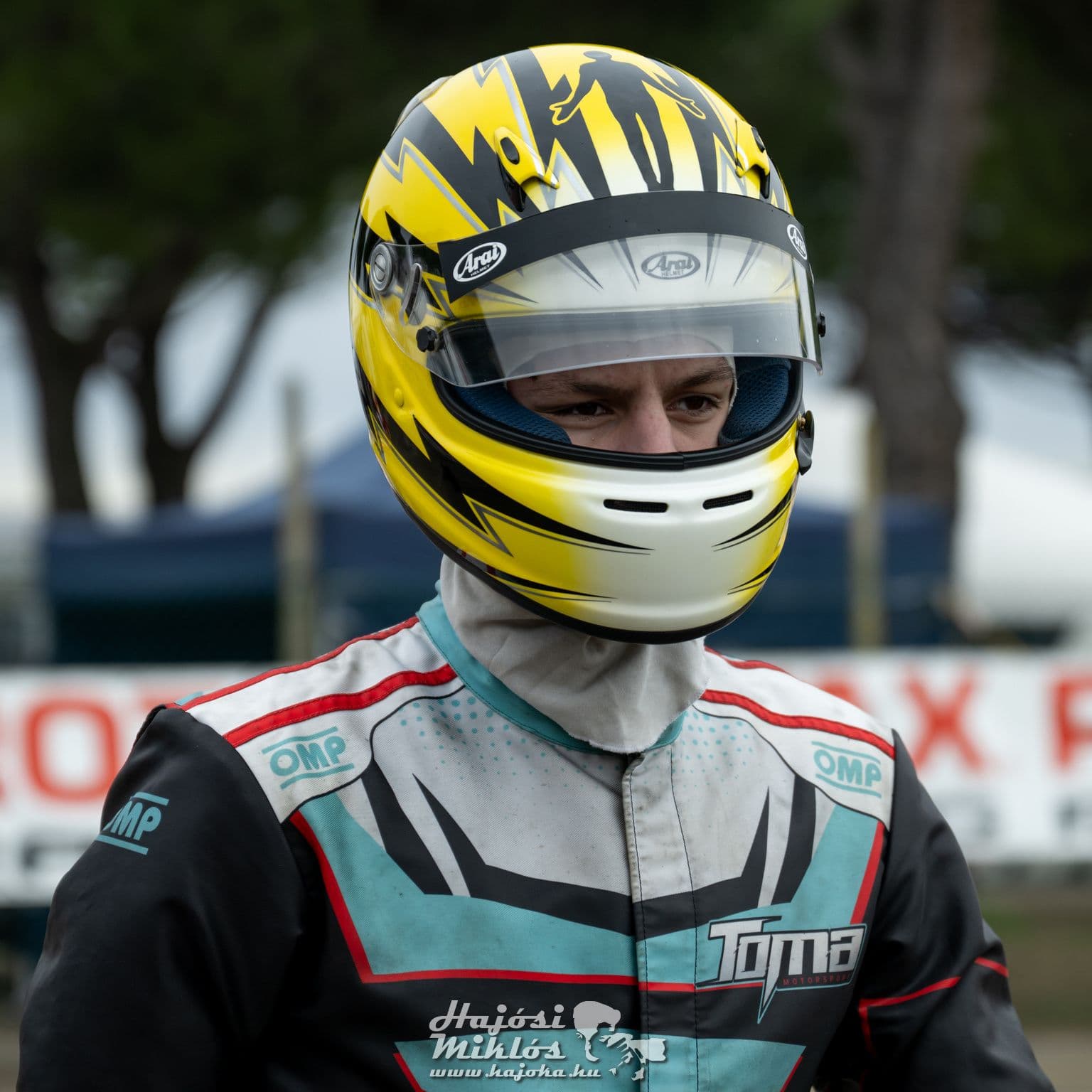 Donát in his helmet in the paddock, Jesolo