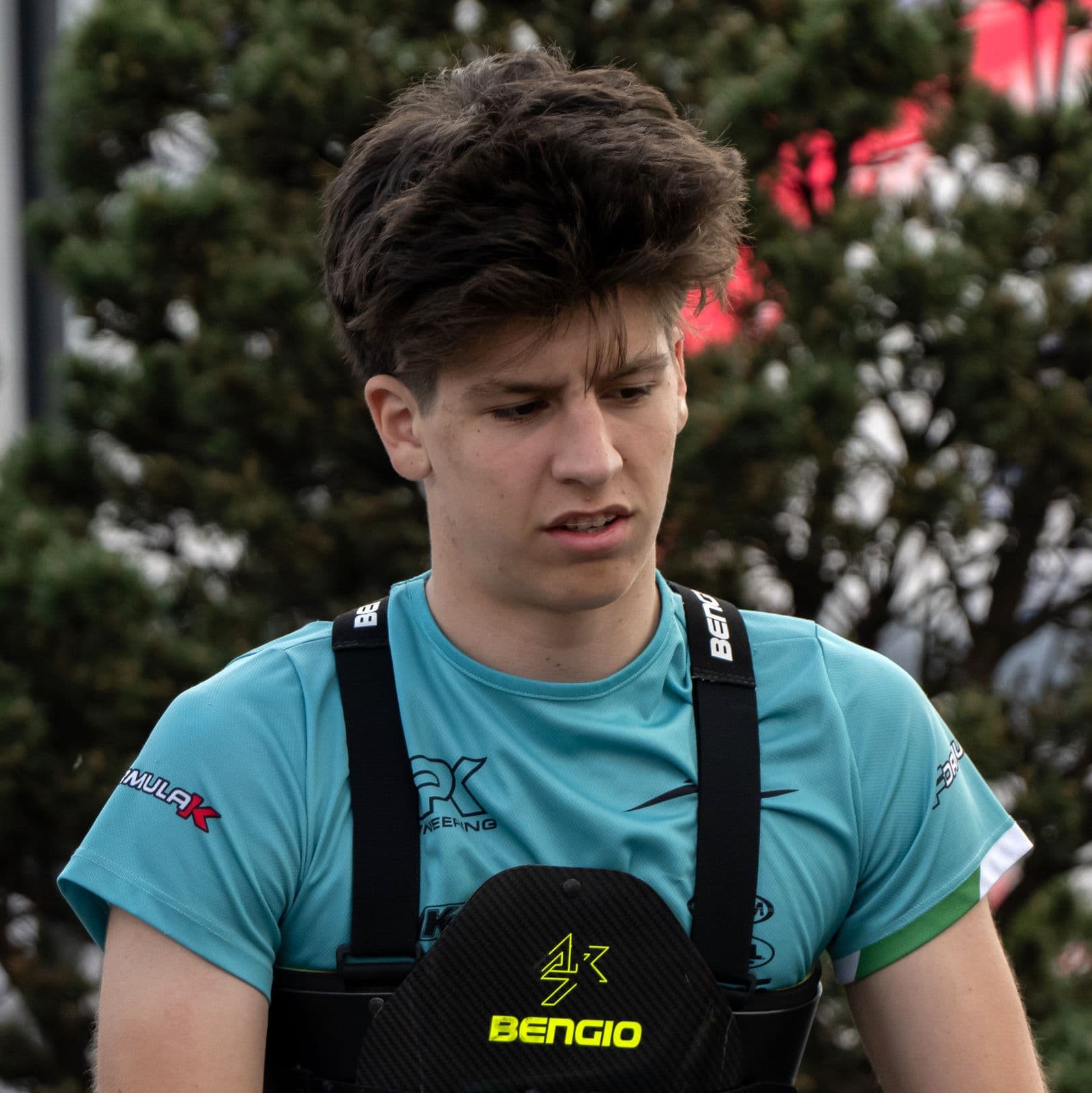 Donát in his rib protector in the paddock, Třinec